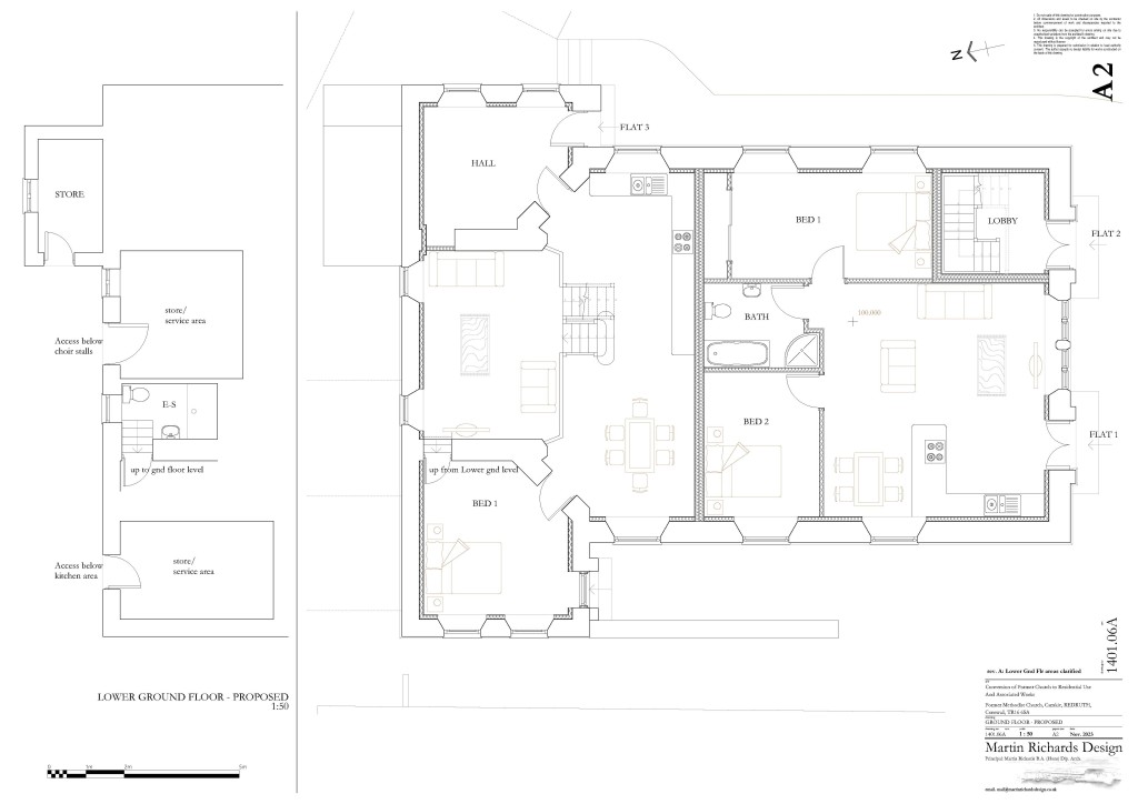 Lot: 133 - FORMER METHODIST CHURCH WITH PLANNING FOR RESIDENTIAL DEVELOPMENT - Proposed ground floor layout plan